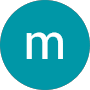 A white lowercase letter m centered within a solid teal blue circular background icon.